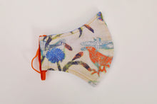 Load image into Gallery viewer, Handmade 100% cotton face mask birds flowers orange blue elastic ear fastenings
